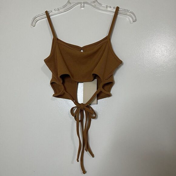 NEW! MESHKI ribbed tan brown ayesha cutout singlet tank top size medium - Picture 4 of 7